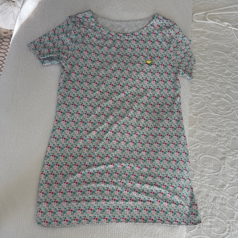 Beautiful performance fabric Masters dress. Green, pink, blue. Size medium. - Picture 3 of 4
